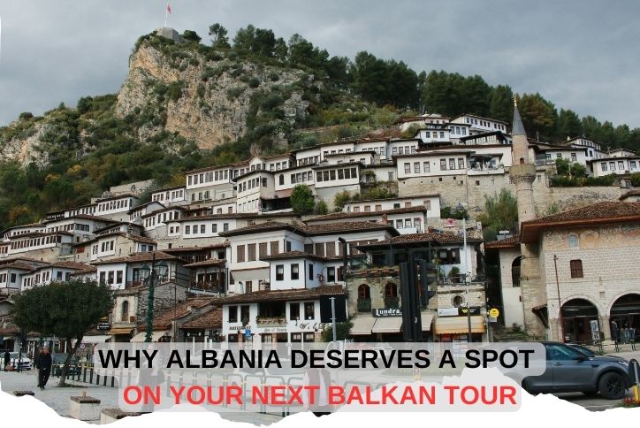 Berat old town with hillside houses and fortress, Albania
