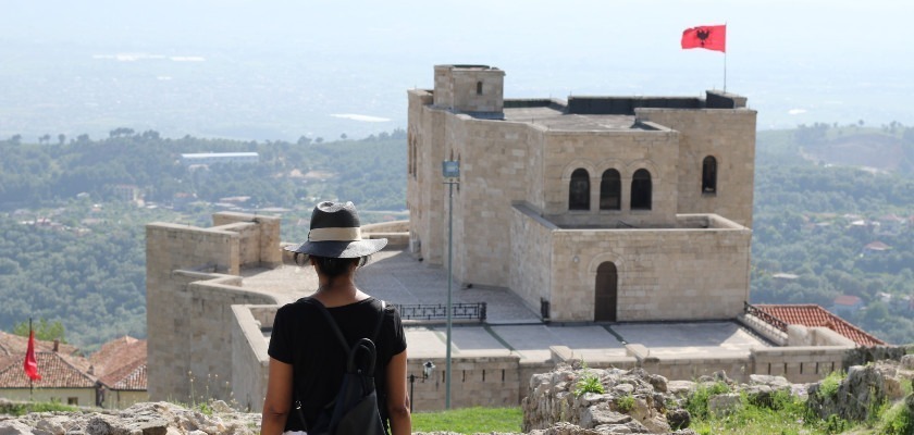 A lady enjoying the view over the Kruja Castle in Albania